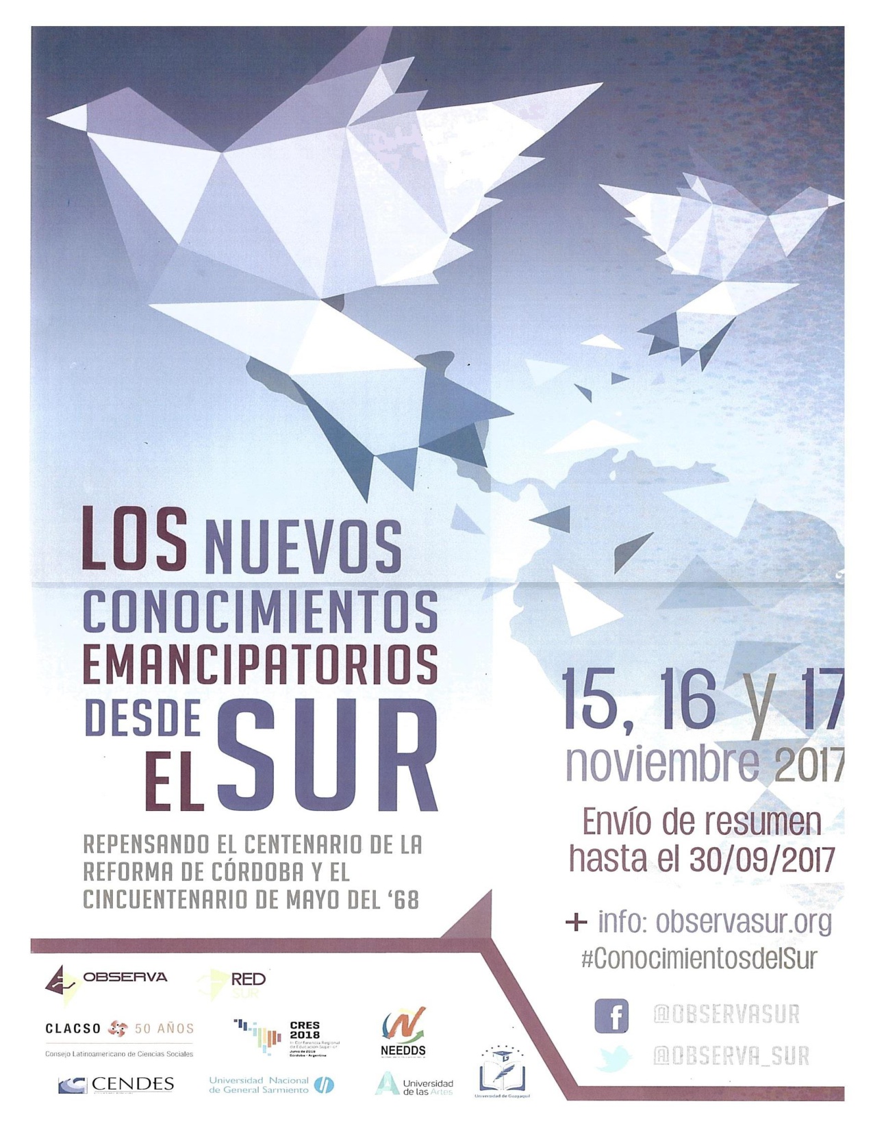 Encuentro Regional “Los nuevos conocimientos emancipatorios desde el Sur: repensando el centenario de la Reforma de Córdoba y el cincuentenario de mayo del ‘68”