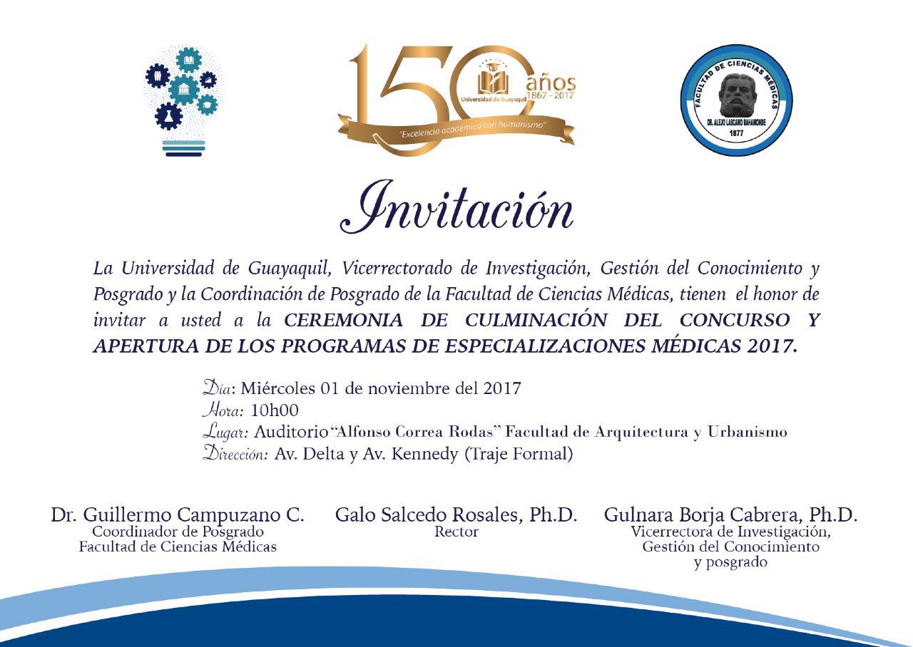 Invitación Ceremonia de Culminación del Concurso y Apertura de los Programas de Especializaciones Médicas 2017